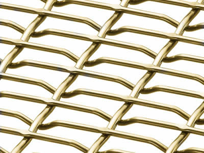 A woven flat top crimped brass decorative mesh.