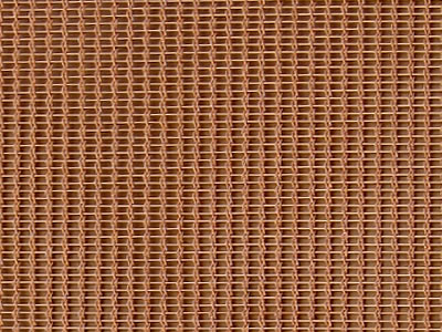 Thin copper facade mesh with three ropes every strand has small openings.