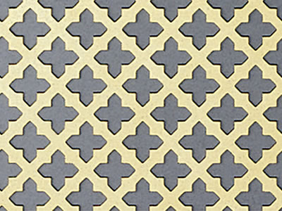The picture shows a piece of large cross brass perforated mesh.