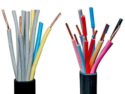 Various colors insulated copper wires wrapped by black PVC coating.