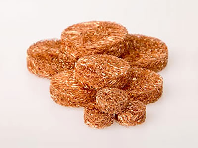 The picture shows nine copper round compressed knitted wire mesh filter.