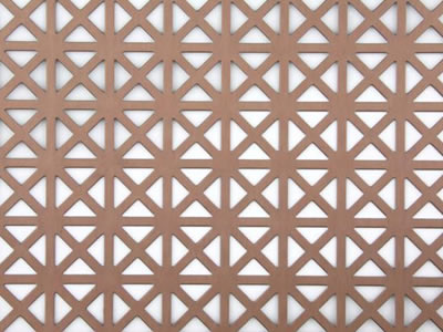 The picture shows a piece of triangle copper perforated mesh.